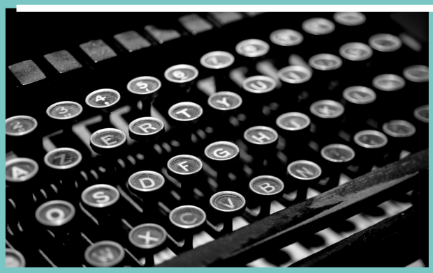 Black and white picture of old-fashioned manual typewriter keyboard